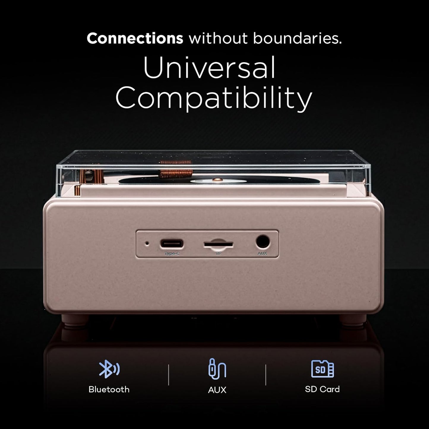 Pebble Newly Launched Disc Retro Bluetooth Speaker with Clock | Rotating Disk LP Design| 8W Sound | 1200mAh Battery | TypeC Charging | Premium Build - Pink