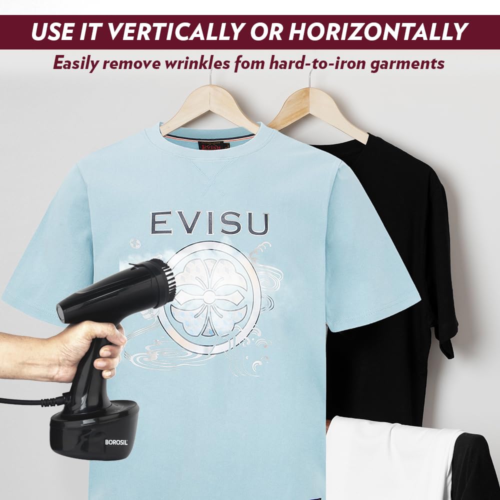 Borosil 1600W Handheld Garment Steamer | Ceramic Coated Soleplate | Dual Steam Modes (Horizontal & Vertical Ironing) | 120ml Detachable Water Tank | Overheat Protection | 2 Year Warranty (GS02)