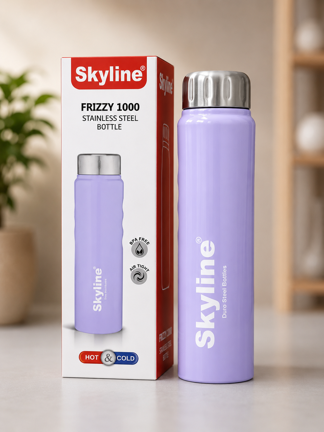 Skyline Frizzy 1000 Stainless Steel Hot & Cold Water Bottle | 1000ml Vacuum Insulated Leakproof Flask | BPA Free Duo Steel Bottle – Purple