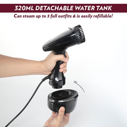 Borosil 1600W Handheld Garment Steamer | Ceramic Coated Soleplate | Dual Steam Modes (Horizontal & Vertical Ironing) | 120ml Detachable Water Tank | Overheat Protection | 2 Year Warranty (GS02)