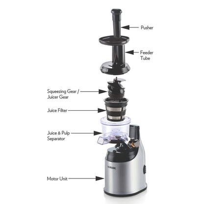 Borosil Health Pro 200-Watt WB13 Slow Juicer, Black