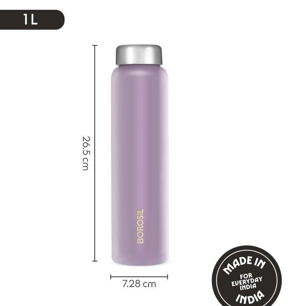Borosil 1L Apex 3pc Stainless Steel Made in India Water Bottle Set | Leak-Proof, Odour-Free, Powder Coated Bottles | Fridge Safe | Blue, Yellow, Lavender | 1 Year Warranty