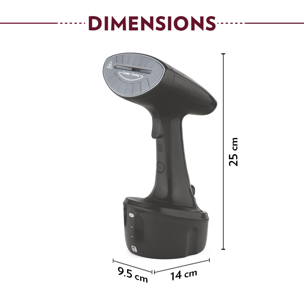 Borosil 1600W Handheld Garment Steamer | Ceramic Coated Soleplate | Dual Steam Modes (Horizontal & Vertical Ironing) | 120ml Detachable Water Tank | Overheat Protection | 2 Year Warranty (GS02)