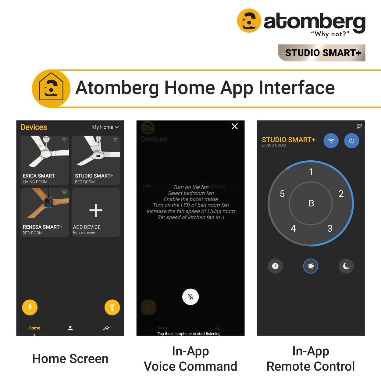 Atomberg Studio Smart+ 1200mm BLDC Ceiling Fan with IoT & Remote | BEE 5 star Rated Energy Efficient Ceiling Fan | High Air Delivery with LED Indicators | 2+1 Year Warranty (Marble White)