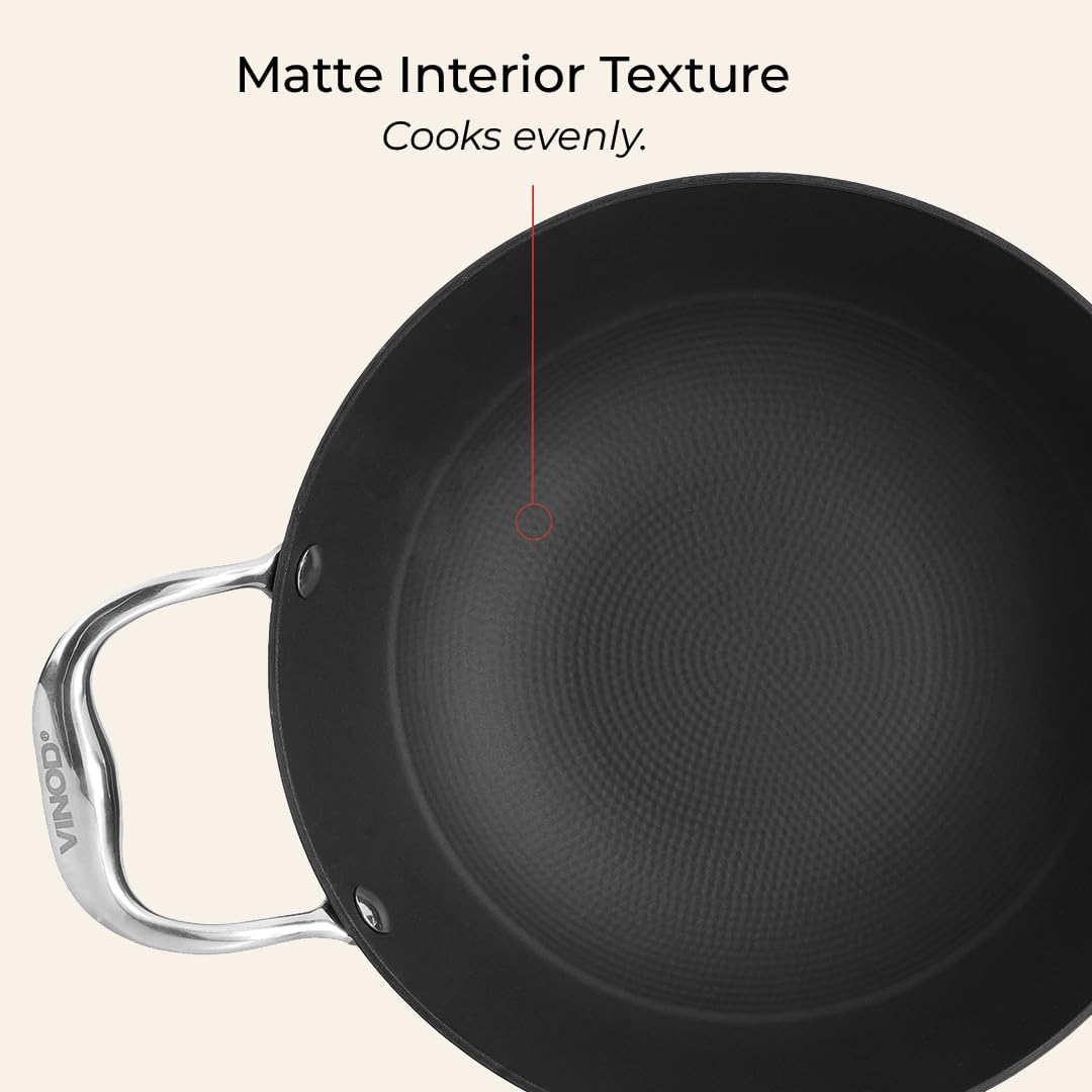 Vinod Ferona Lightweight Cast Iron Kadai - 1.7 L, 22 cm | No Seasoning Required | Naturally Stick-Free | Metal Spoon Friendly | Gas Stove Compatible | Rust-Proof | PTFE & PFOA Free | 2-Year Warranty