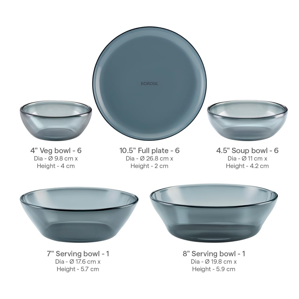 Borosil 20pc Aura India’s First Coloured Handcrafted Dinner Set | Made in India Borosilicate Glass Tableware | Microwave, Dishwasher & Oven Safe | Crockery for Gifting & Dining (Black)