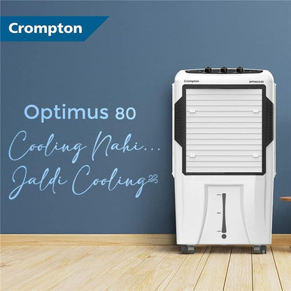 Crompton Optimus Desert Air Cooler 80L| High density honeycomb| Auto fill| Water Level indicator| Fully collapsible Louvers| 4 way Air deflection| Humidity control| Cooling mode & Auto Swing