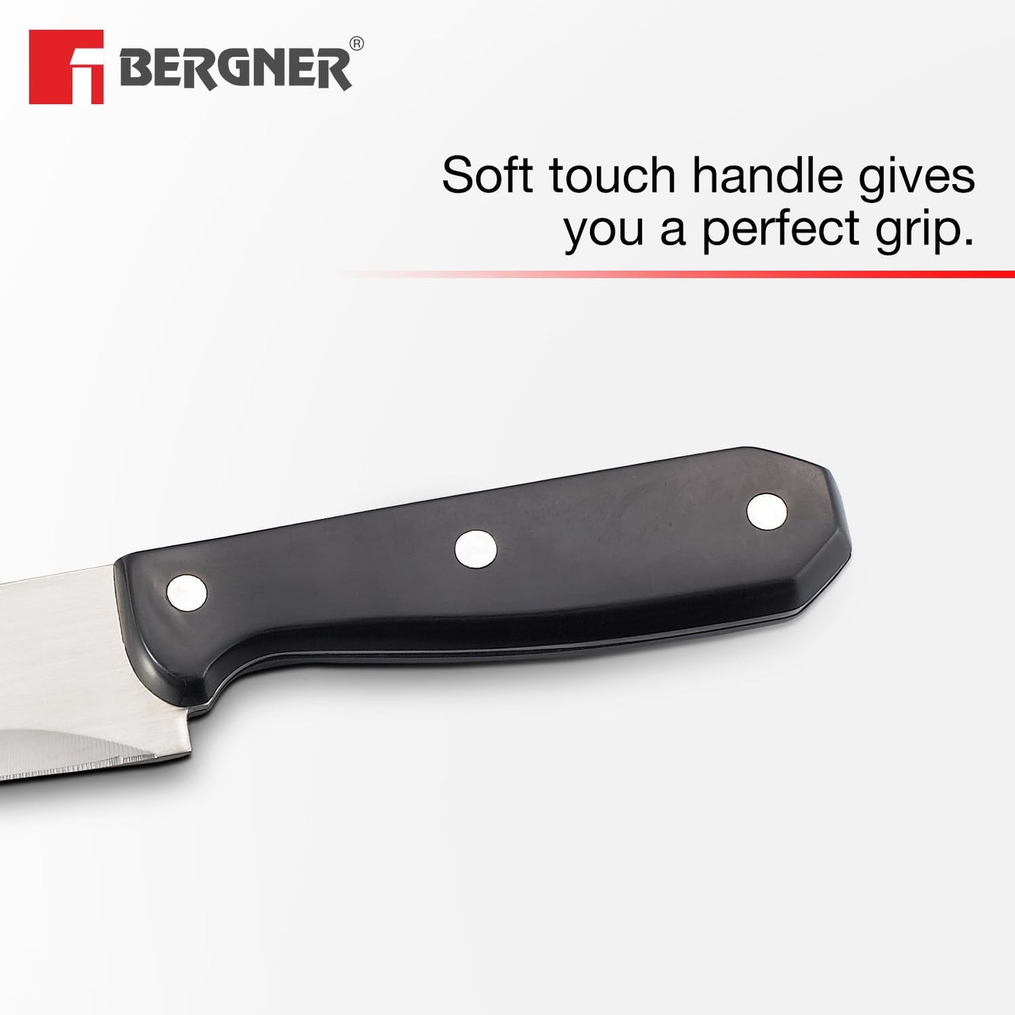 BERGNER Shark Stainless Steel 8 Pcs Knife Set - Chef Knife, Bread Knife, Boning Knife, Utility Knife, Paring Knife, Sharpener, Scissor and Wooden Block, Durable and Sharp Blade, Soft Touch Handle
