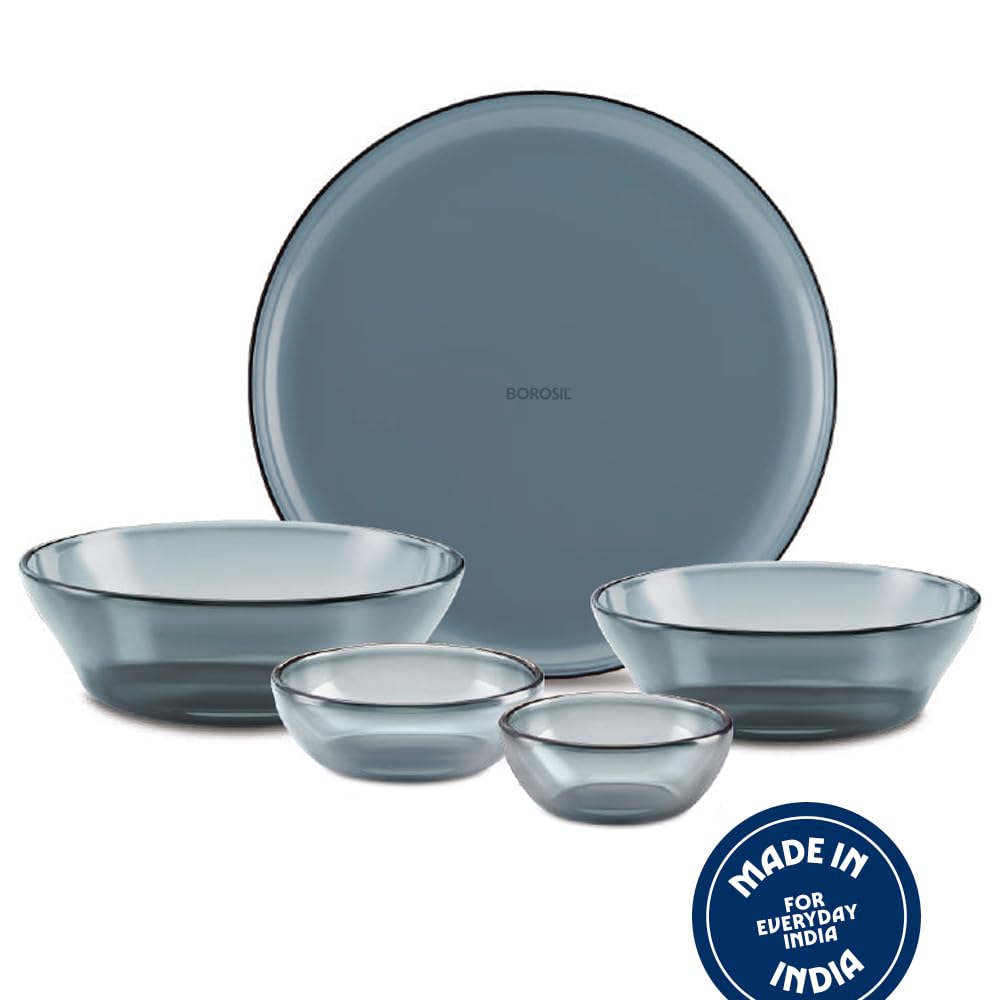 Borosil 20pc Aura India’s First Coloured Handcrafted Dinner Set | Made in India Borosilicate Glass Tableware | Microwave, Dishwasher & Oven Safe | Crockery for Gifting & Dining (Black)