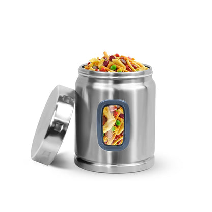 Signoraware 1 Ltr Modular Stainless Steel Deluxe Window Round Container | Airtight & Leakproof | Durable | Kitchen & Pantry Storage | Space Saving | Ideal for Dry Fruits & Snacks Storage (Steel)