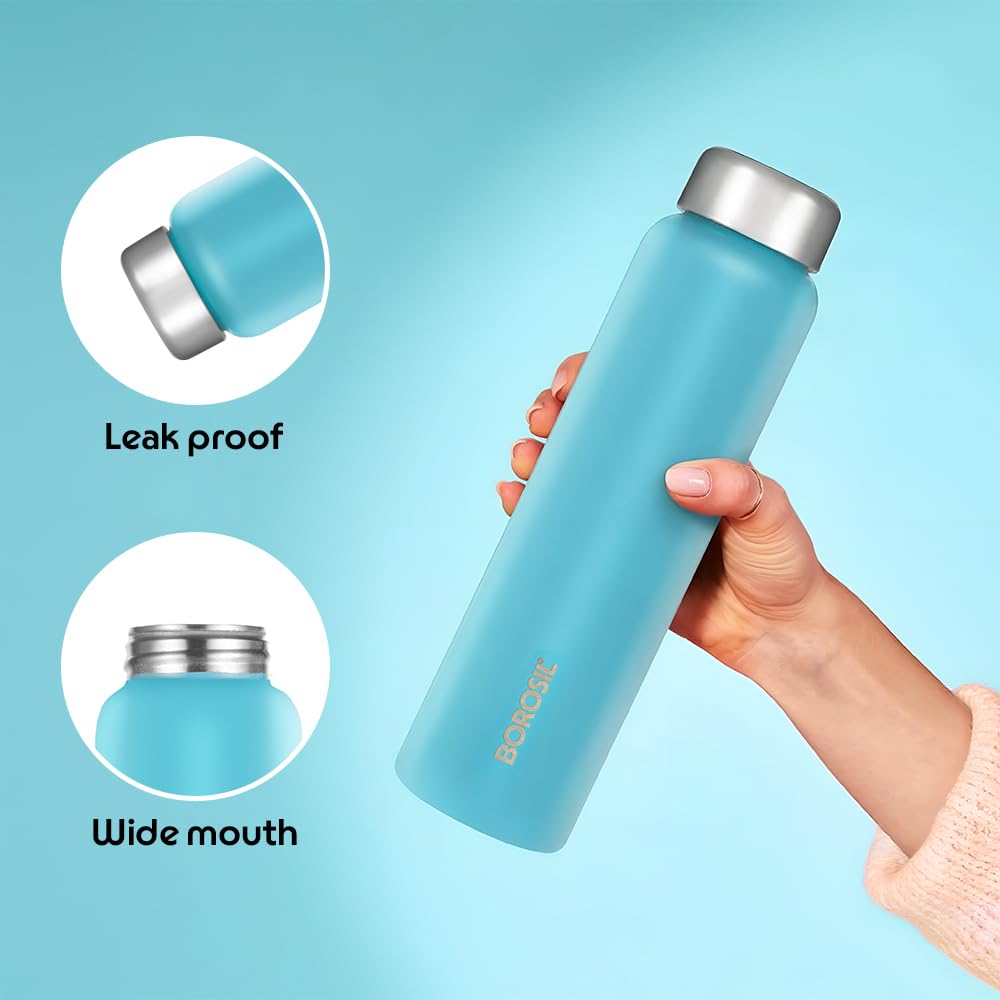 Borosil 1L Apex 3pc Stainless Steel Made in India Water Bottle Set | Leak-Proof, Odour-Free, Powder Coated Bottles | Fridge Safe | Blue, Yellow, Lavender | 1 Year Warranty
