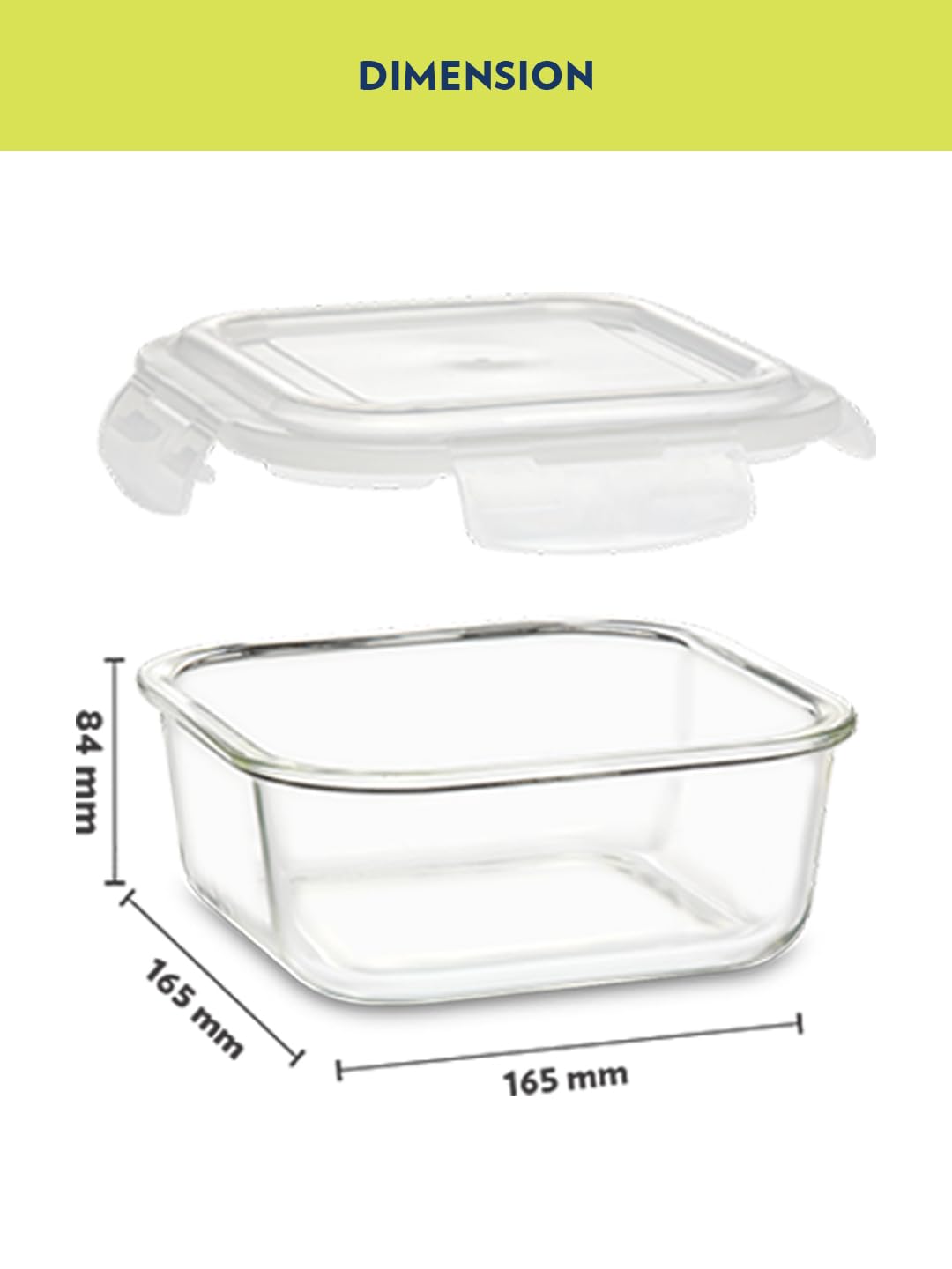 Borosil Klip N Store Glass Storage Container For Kitchen With Air-Tight Lid, Microwave & Oven Safe, Square, 800 ml, Clear