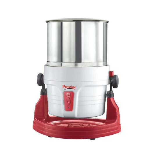 Prestige Wet Grinder PWG 01 Wet Grinder, 2 L (White/ Red) with Tilting Drum, Cocunut Scraper and Atta Kneader Attachment, 200W