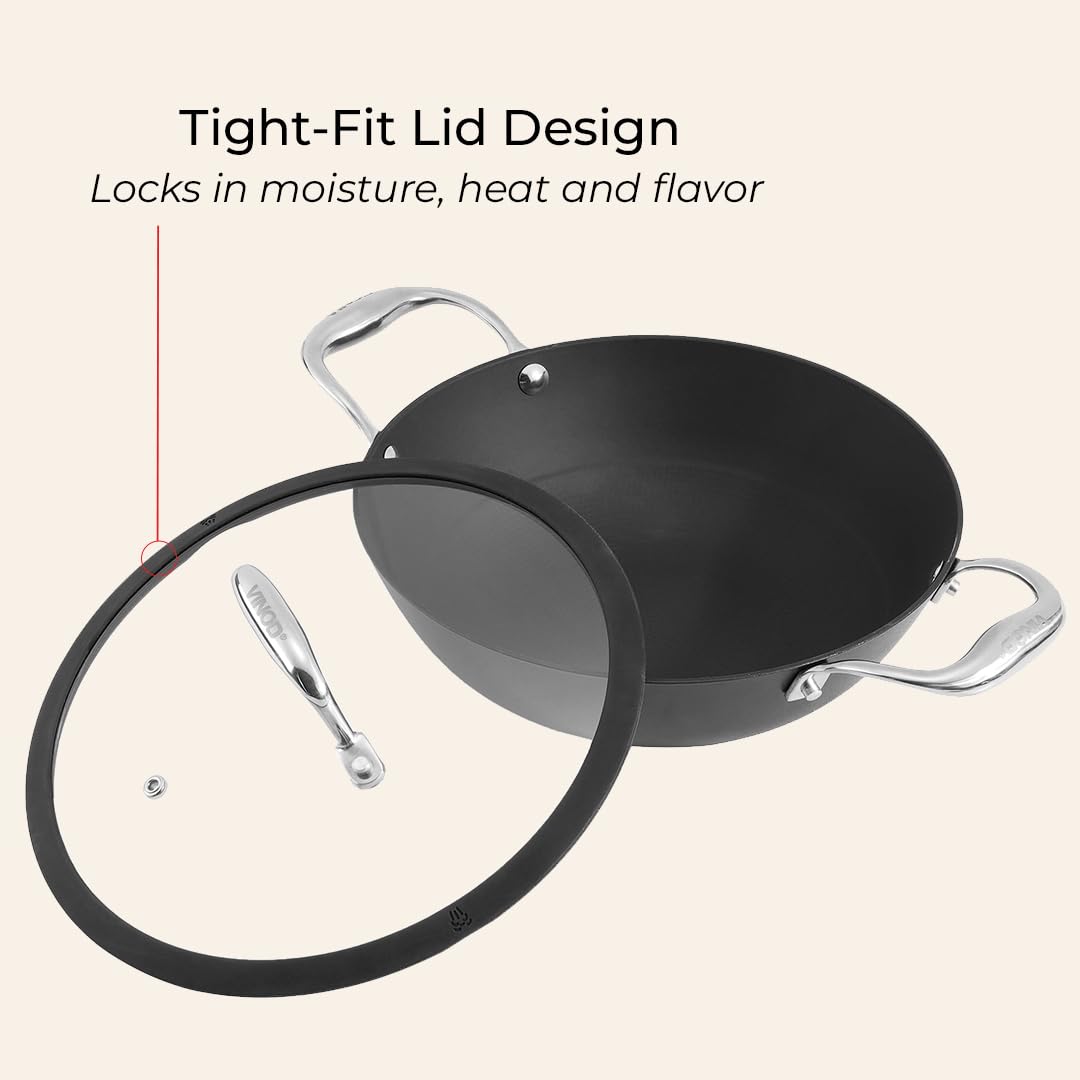 Vinod Ferona Lightweight Cast Iron Kadai - 1.7 L, 22 cm | No Seasoning Required | Naturally Stick-Free | Metal Spoon Friendly | Gas Stove Compatible | Rust-Proof | PTFE & PFOA Free | 2-Year Warranty