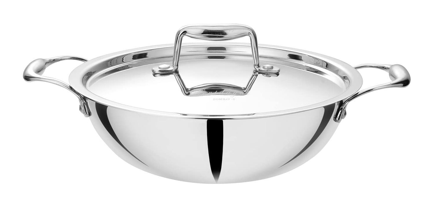 Devidayal Triply Stainless Steel Kadhai with 5 Year Warranty, (26cm | 3.5 LTRS | Silver |Stainless Steel |Induction and Dishwaser Comptible | Easy to Cook), Comes with Lid