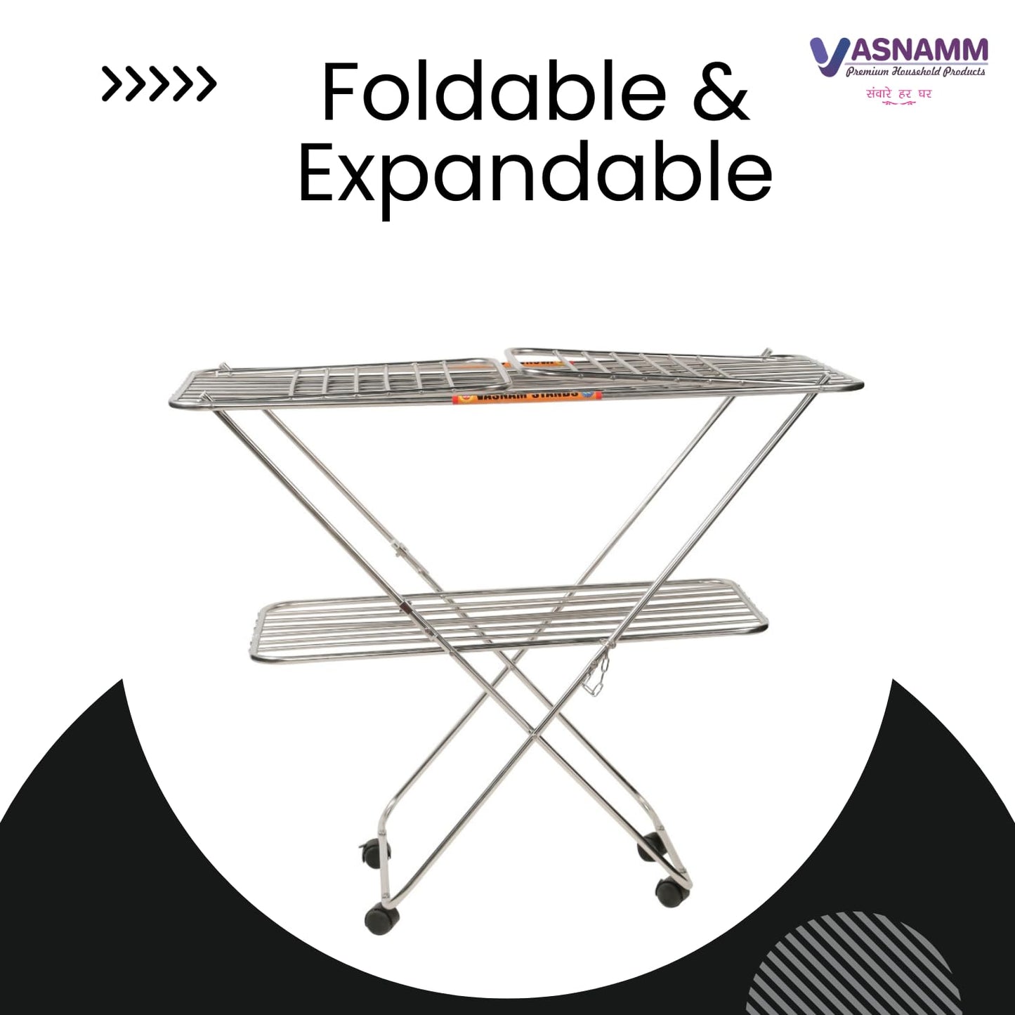 Vasnam Stainless Steel Floor Cloth Dryer Stand Butterfly Design | 25 Rods 3-Tier Foldable Laundry Drying Rack with Wheels | Heavy Duty Rustproof Clothes Stand for Home