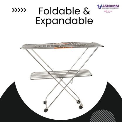 Vasnam Stainless Steel Floor Cloth Dryer Stand Butterfly Design | 25 Rods 3-Tier Foldable Laundry Drying Rack with Wheels | Heavy Duty Rustproof Clothes Stand for Home