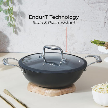 Vinod Ferona Lightweight Cast Iron Kadai - 1.7 L, 22 cm | No Seasoning Required | Naturally Stick-Free | Metal Spoon Friendly | Gas Stove Compatible | Rust-Proof | PTFE & PFOA Free | 2-Year Warranty
