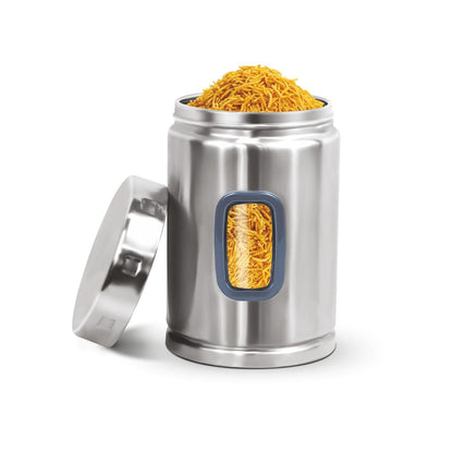 Signoraware 2000ML Modular Stainless Steel Deluxe Window Round Container | Airtight & Leakproof | Durable | Kitchen & Pantry Storage | Space Saving | Ideal for Dry Fruits & Snacks Storage (Steel)