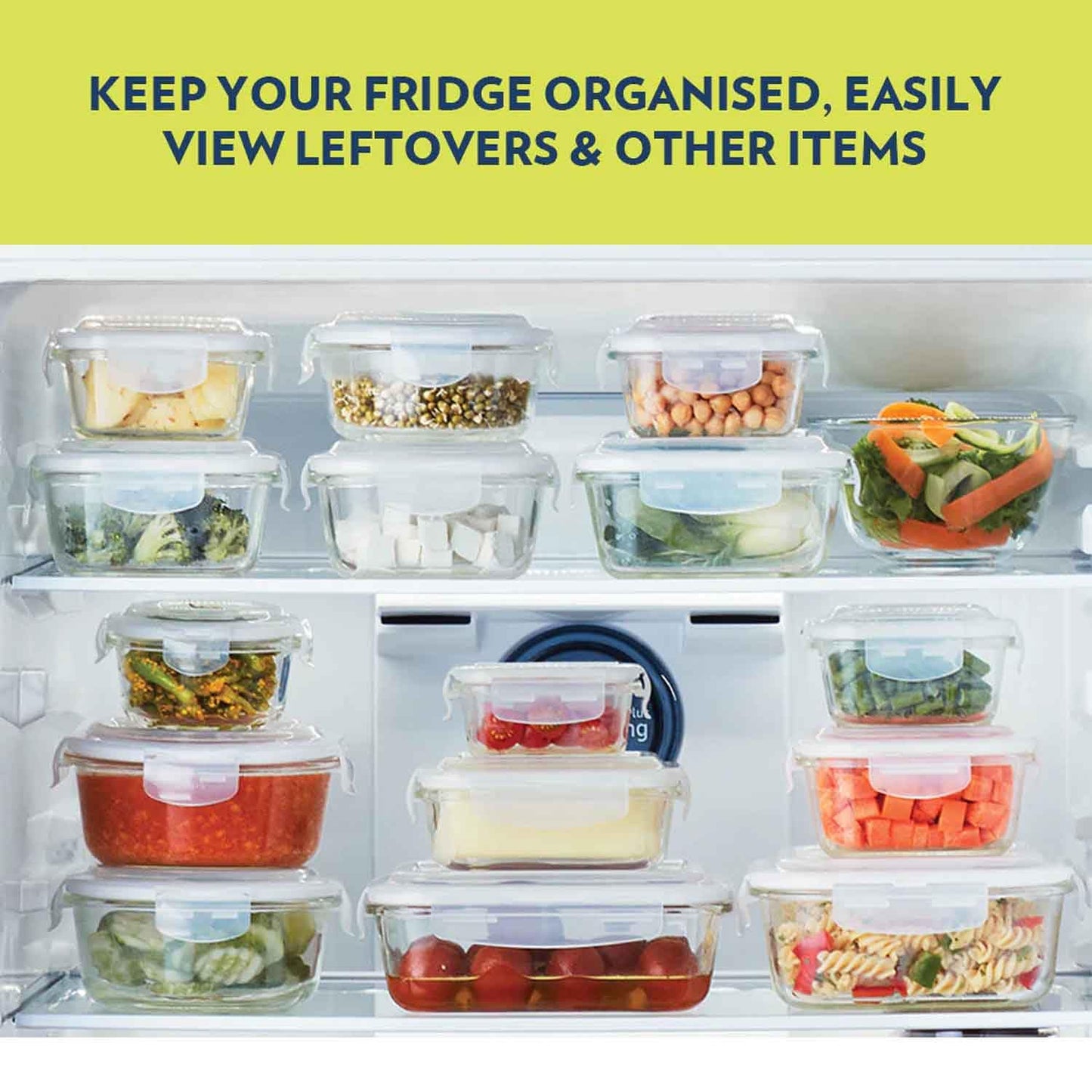 Borosil Klip N Store Glass Storage Container For Kitchen With Air-Tight Lid, Microwave & Oven Safe, Square, 520 ml, Clear