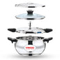 Vinod Magic Stainless Steel 3-in-1 Pressure Cooker, 5.5 L | 5 mm Thick Base with Strainer & Glass Lid | Multi-Purpose Cooker for Rice & Curries | ISI Certified | Induction & Gas Base | 2 Yr Warranty