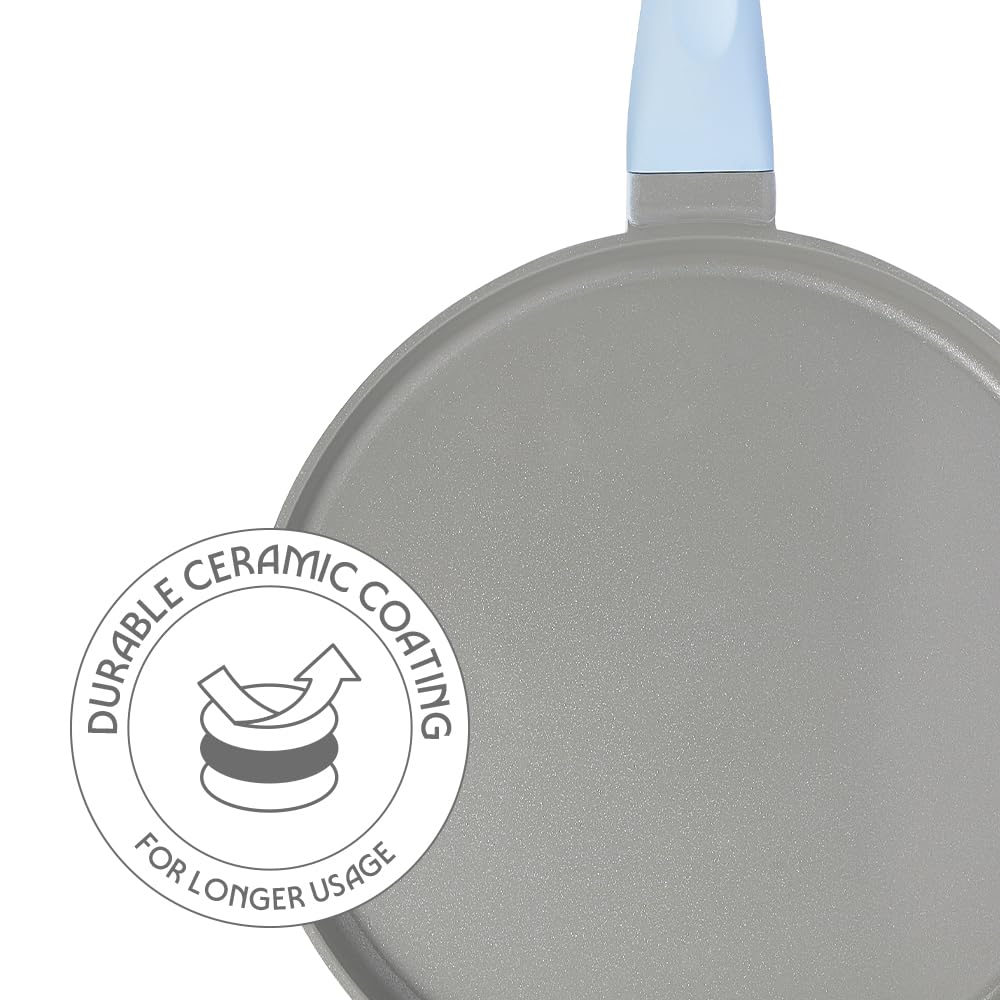 Borosil Ceramic Vajra 28 cm Flat Tawa | Gas Stove & Induction Compatible, Dishwasher Safe | PFOA and PFAS Free Tava | 1 Year Warranty, Sky Blue
