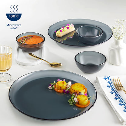 Borosil 20pc Aura India’s First Coloured Handcrafted Dinner Set | Made in India Borosilicate Glass Tableware | Microwave, Dishwasher & Oven Safe | Crockery for Gifting & Dining (Black)