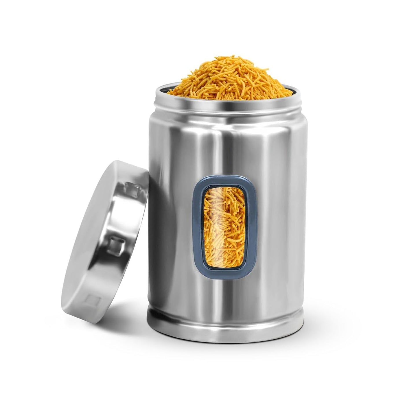 Signoraware 1250ML Modular Stainless Steel Deluxe Window Round Container | Airtight & Leakproof | Durable | Kitchen & Pantry Storage | Space Saving | Ideal for Dry Fruits & Snacks Storage (Steel)