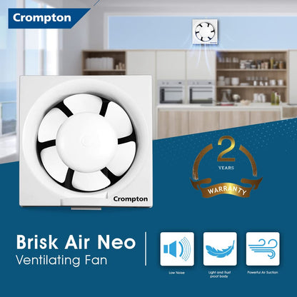 Crompton Brisk Air Neo 200 mm (8 inch) Exhaust Fan for Kitchen, Bathroom and Office (White), BRISKAIRNEO8WHT, Pack of 1