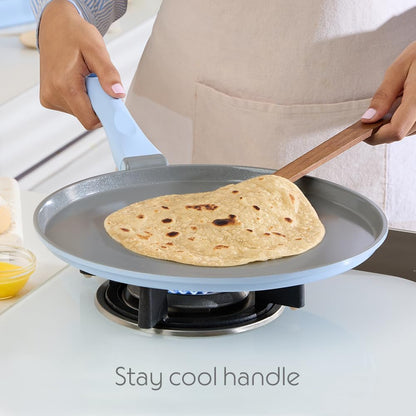 Borosil Ceramic Vajra 28 cm Flat Tawa | Gas Stove & Induction Compatible, Dishwasher Safe | PFOA and PFAS Free Tava | 1 Year Warranty, Sky Blue