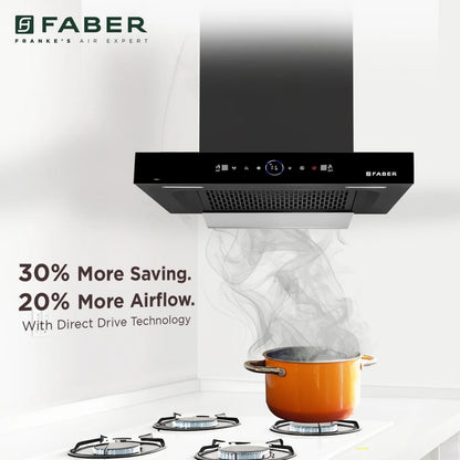 Faber 90 cm 1500 m³/hr Autoclean Kitchen Chimney (HOOD DAZZLE BLDC FL HC BK 90, Filterless technology, Touch & Gesture with Remote control, Black) (Copy)