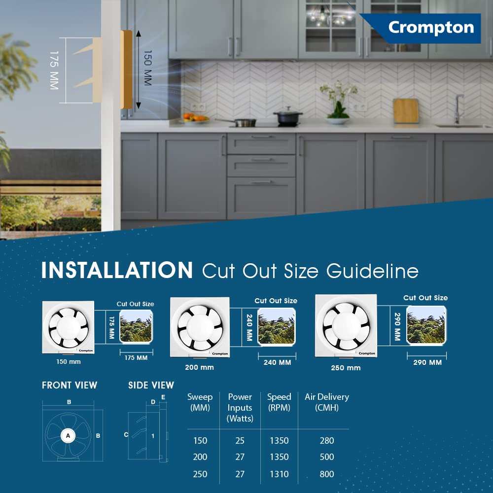 Crompton Brisk Air Neo 200 mm (8 inch) Exhaust Fan for Kitchen, Bathroom and Office (White), BRISKAIRNEO8WHT, Pack of 1