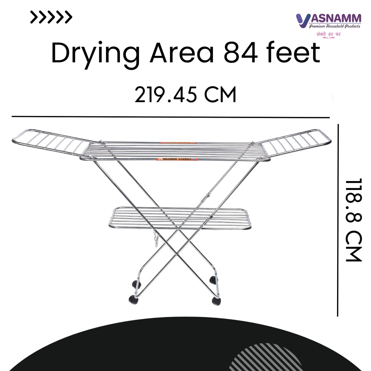 Vasnam Stainless Steel Floor Cloth Dryer Stand Butterfly Design | 25 Rods 3-Tier Foldable Laundry Drying Rack with Wheels | Heavy Duty Rustproof Clothes Stand for Home