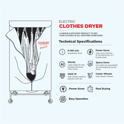 Clearline Amazing Electric Aluminium Clothes Dryer Stand | Foldable Indoor Laundry Drying Rack
