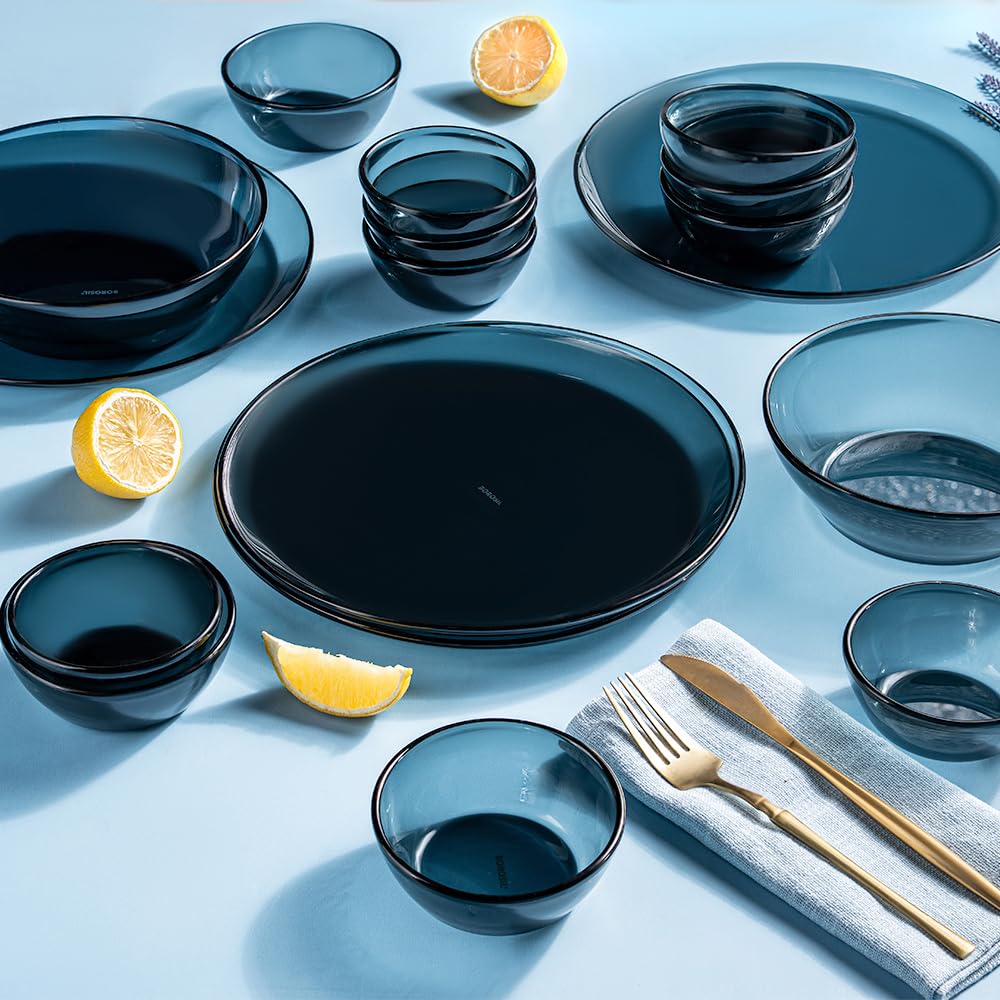Borosil 20pc Aura India’s First Coloured Handcrafted Dinner Set | Made in India Borosilicate Glass Tableware | Microwave, Dishwasher & Oven Safe | Crockery for Gifting & Dining (Black)