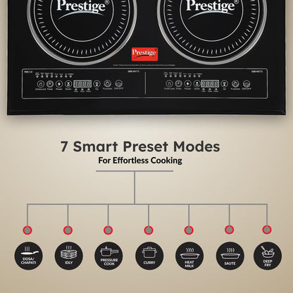 Prestige PDIC 3.0 Double Induction Cooktop(3200W, Black, 2 Burner Induction Stove)