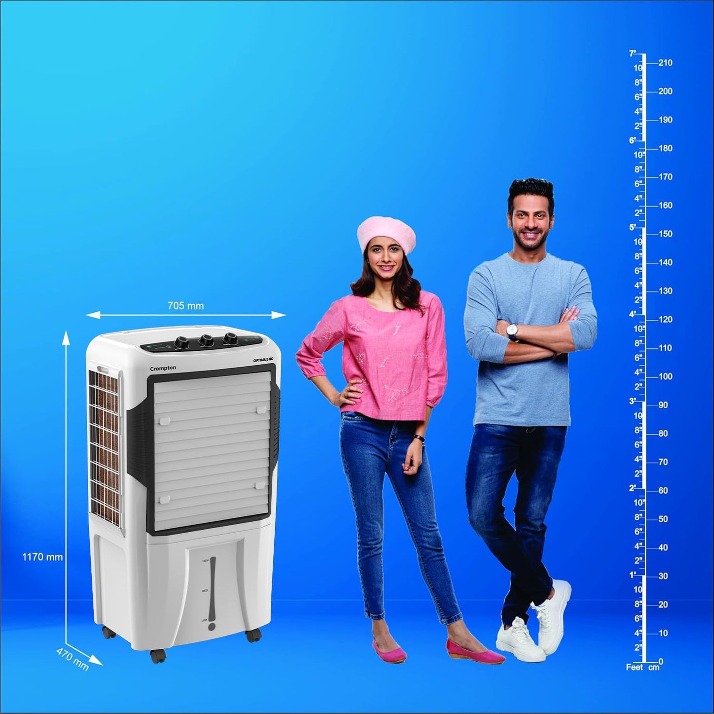 Crompton Optimus Desert Air Cooler 80L| High density honeycomb| Auto fill| Water Level indicator| Fully collapsible Louvers| 4 way Air deflection| Humidity control| Cooling mode & Auto Swing