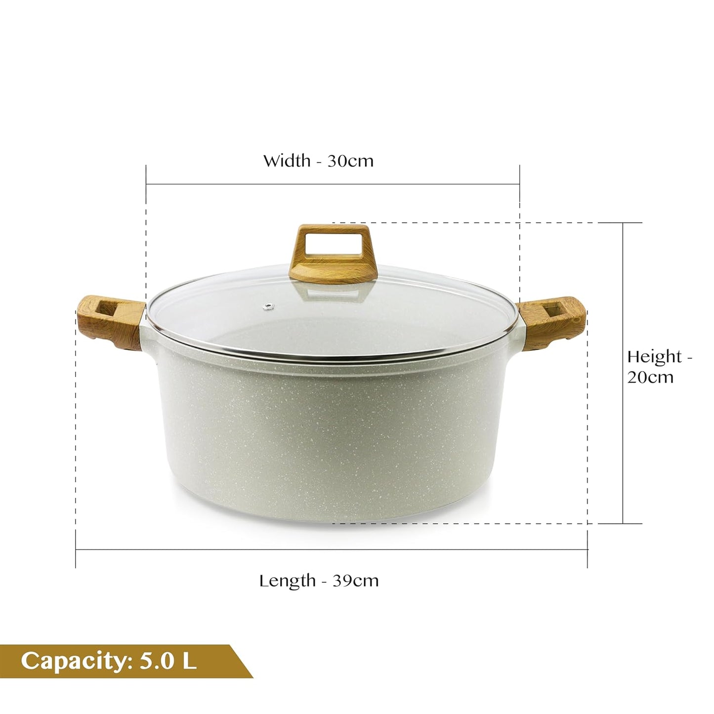 Bergner Naturally Cast Aluminum 28cm (5 L) Casserole with Glass Lid, Marble Non-Stick Coating, Less Oil Use, Scratch Resistant, Soft Touch Stylish Handles - Induction Bottom, Free Non-Woven Trivet