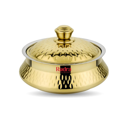 Rudra Safari Hammered Gold Double Walled Stainless Steel Casserole, | PU Insulated | Hot & Cold | Hygiene | Odourless|Easy to Carry| (1.5 Litres)