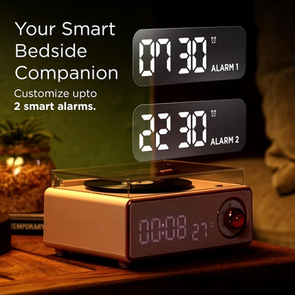 Pebble Newly Launched Disc Retro Bluetooth Speaker with Clock | Rotating Disk LP Design| 8W Sound | 1200mAh Battery | TypeC Charging | Premium Build - Blue