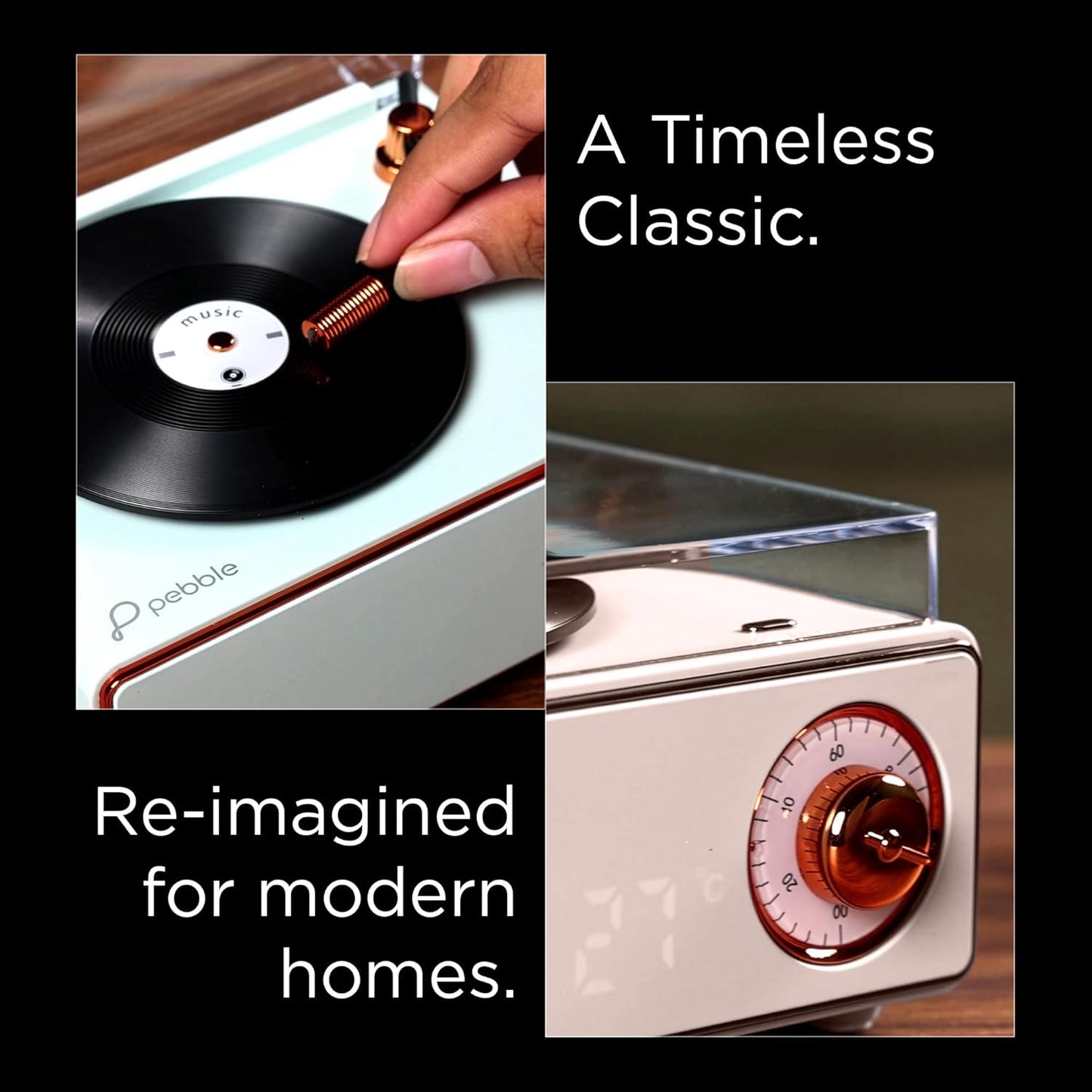 Pebble Newly Launched Disc Retro Bluetooth Speaker with Clock | Rotating Disk LP Design| 8W Sound | 1200mAh Battery | TypeC Charging | Premium Build - Blue