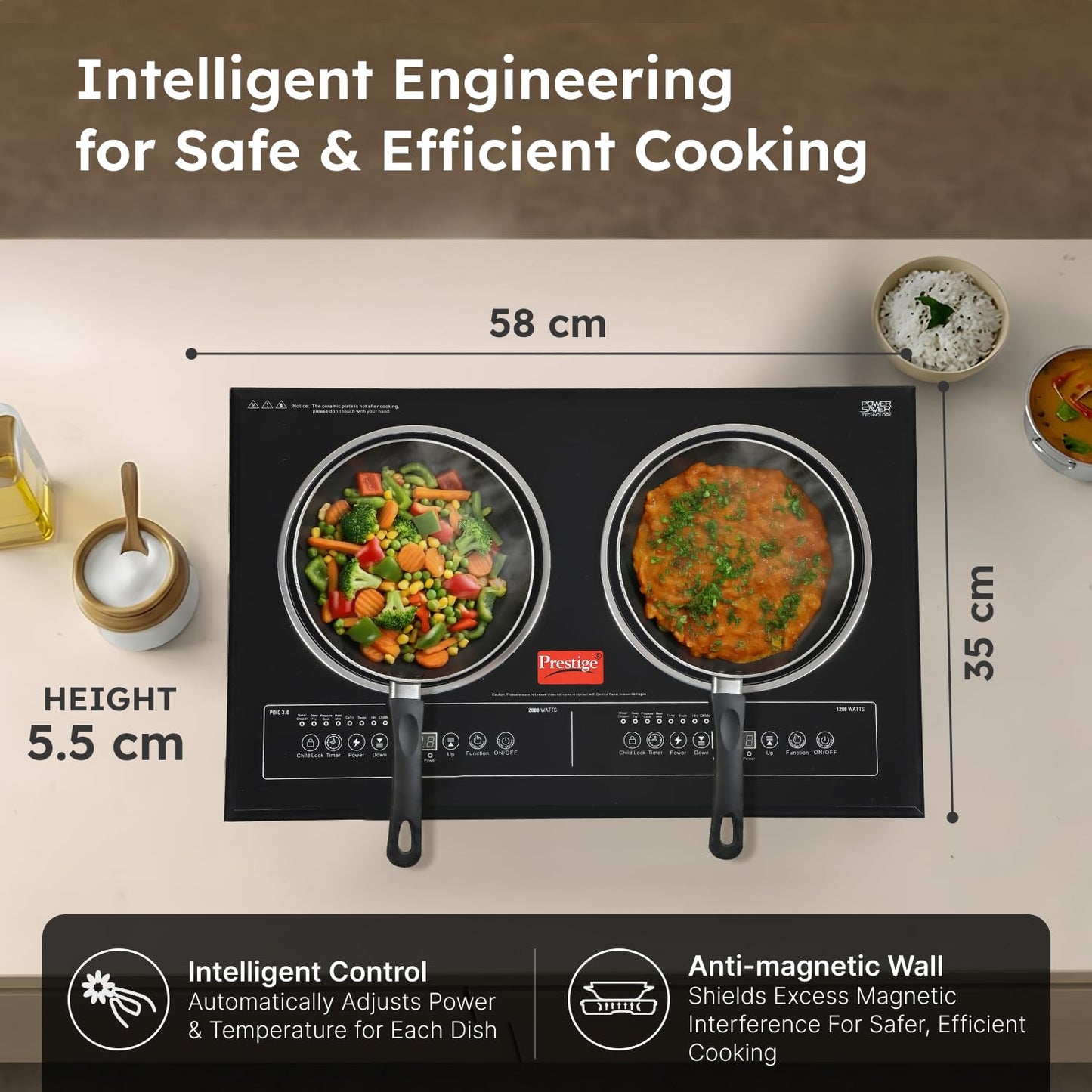 Prestige PDIC 3.0 Double Induction Cooktop(3200W, Black, 2 Burner Induction Stove)