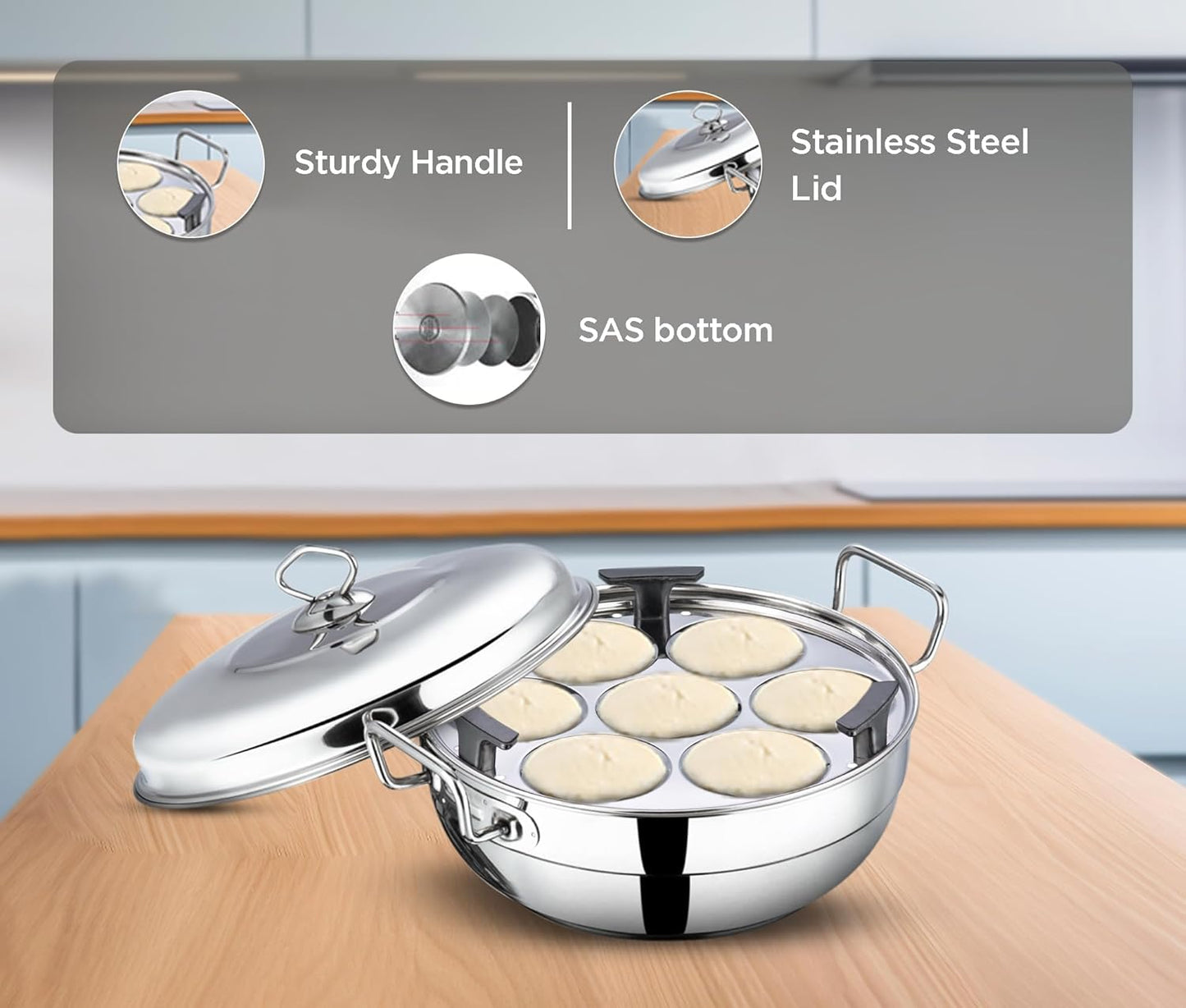 Vinod Stainless Steel Deluxe Multi Kadai with 6 Plates - 26cm, 2 Idli, 2 Dhokla,1 Patra and 1 Mini Idli Plate | Dhokla and Momos Steamer, Maker,Induction Friendly, 3.8 litres