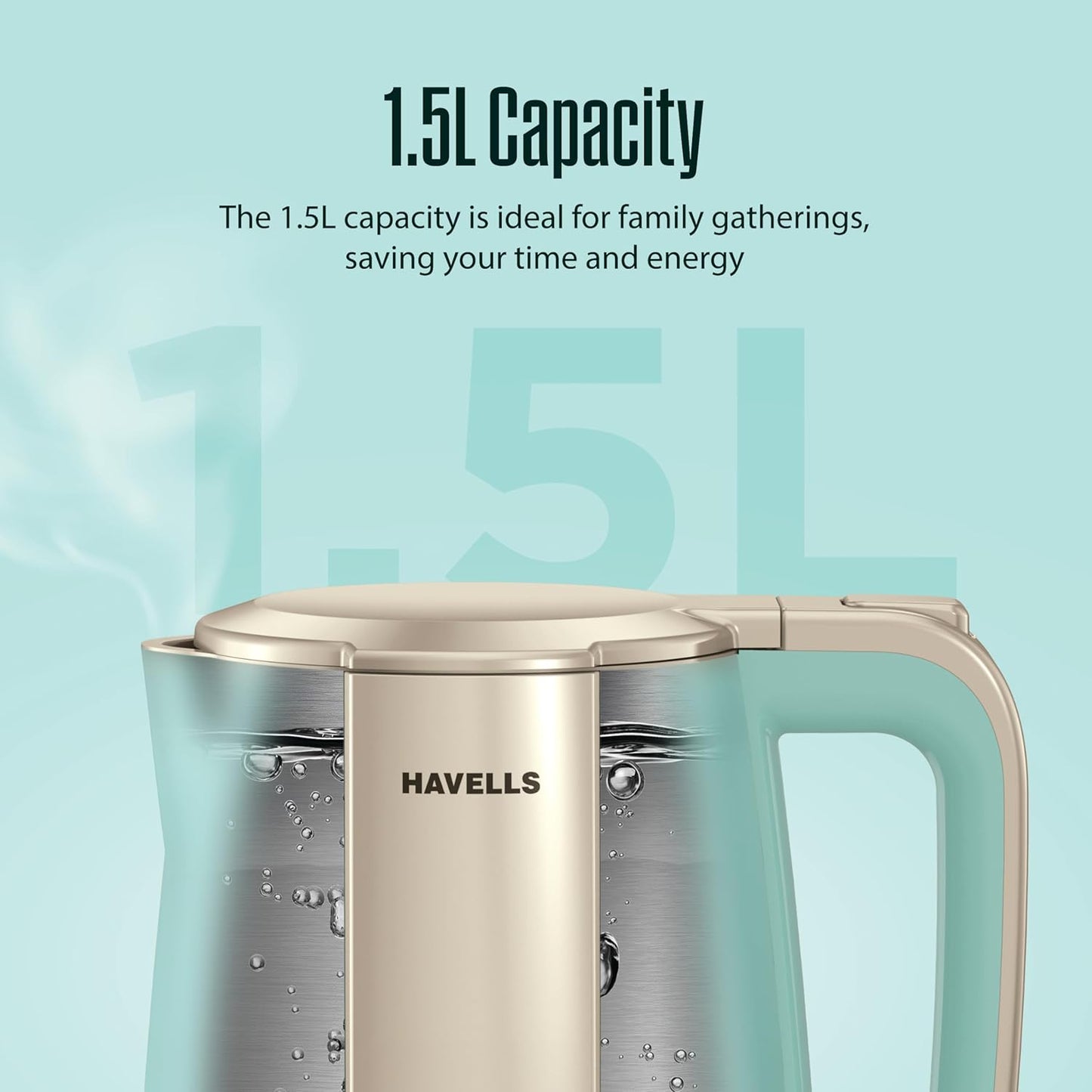 Havells CRAFT Kettle | OptiHeat Technology | Real Time Temperature Display | 12 Hour Keep Warm Function | Strix Controller for 5x Lifespan | Triple Safety Protection (Blue & Gold)