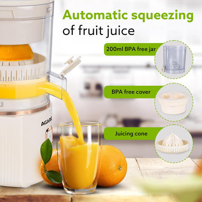 AGARO Regal Electric Citrus Juicer, 200ml Capacity, 80 Watts, Automatic Juice Extractor, Orange, Lemon, Grapefruit Juicer & Squeezer Machine, Electric Fruit Squeezer, Portable, white