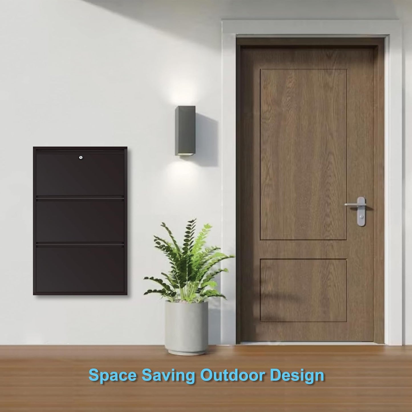 3 Tier Metal Shoe Rack for Home with Doors & Lock | Wall Mount Shoe Cabinet for Home | Space Saving Shoe Organizer Stand for Shoes, Chappals & Sandals. 21 Inch Wide (Brown)