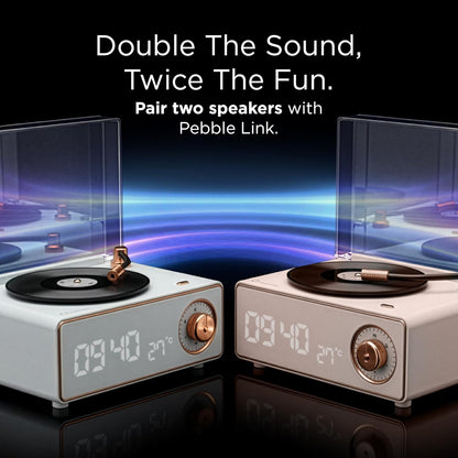 Pebble Newly Launched Disc Retro Bluetooth Speaker with Clock | Rotating Disk LP Design| 8W Sound | 1200mAh Battery | TypeC Charging | Premium Build - Blue