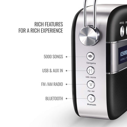 Saregama Carvaan 2.0 Hindi Portable Music Player 5000 Pre-Loaded Songs with Podcast, FM/BT/AUX (Classic Black)