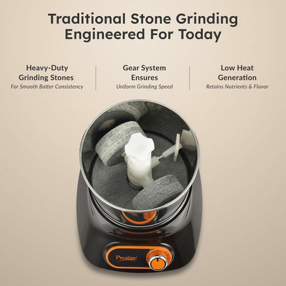 Prestige Vertical PVG 1.5 Wet Grinder with Stainless Steel Drum 200 W, 1.5 L (Black & Orange)