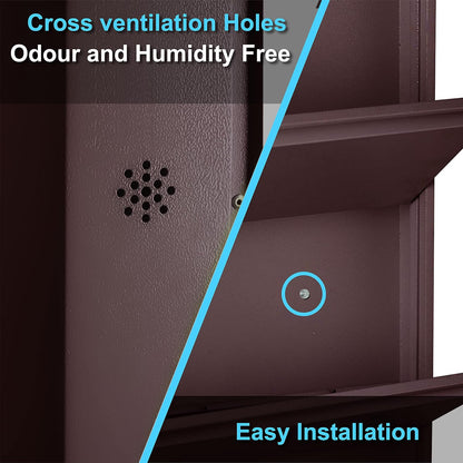 3 Tier Metal Shoe Rack for Home with Doors & Lock | Wall Mount Shoe Cabinet for Home | Space Saving Shoe Organizer Stand for Shoes, Chappals & Sandals. 21 Inch Wide (Brown)